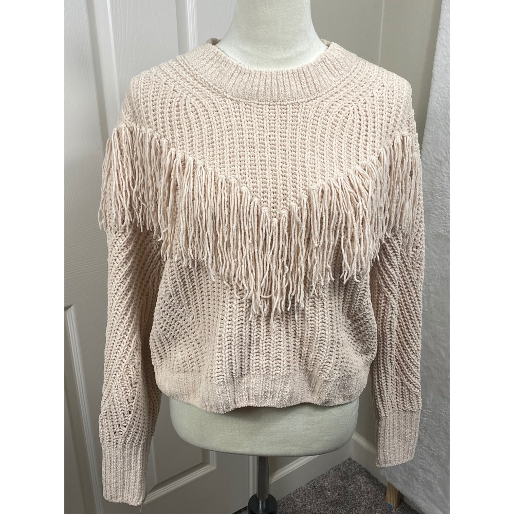 Women's Junior's Medium Fringe Sweater Pullover Knit Boho Festival Statement